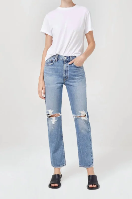 Women's pants with adjustable cuffs Dark - wash women jeans for a sophisticated and slimming effect Mia Mid Rise Straight Jeans In Rule