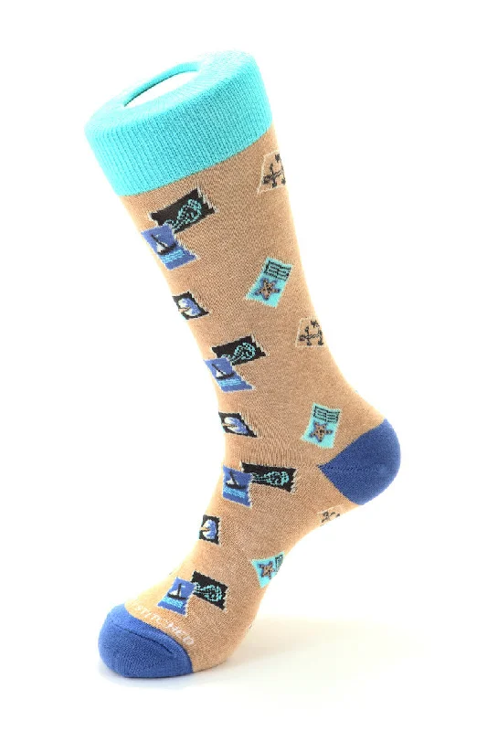 Women's crew socks with a polka - dot printNautical Stamps Sock