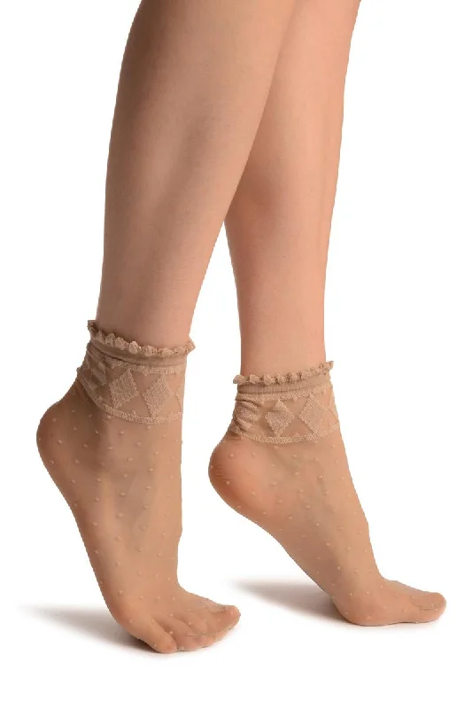 Women's over - the - calf socks with a stripe designNude With Little Dots And Diamonds Silky Comfort Top Ankle High Socks Women's over - the - calf socks with a stripe designNude With Little Dots And Diamonds Silky Comfort Top Ankle High Socks