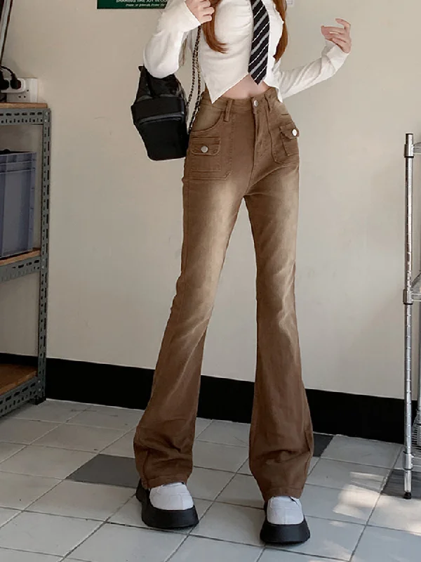 Women's sustainable fashion pants Jeggings women jeans combining the comfort of leggings and style of jeans Retro Flare Casual High Waist Slim Straight Elasticity Brown Jean