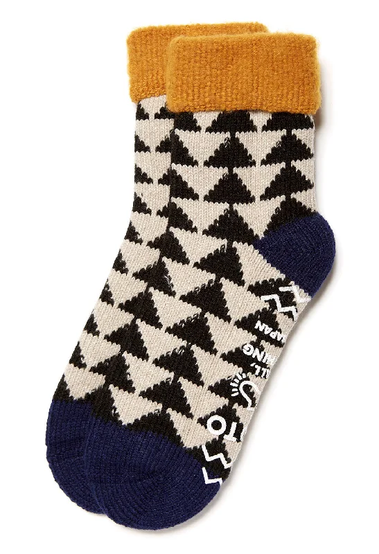 Women's over - the - calf socks with a stripe designROTOTO Comfy Room Sankaku Socks - Gold/Black/Navy Women's over - the - calf socks with a stripe designROTOTO Comfy Room Sankaku Socks - Gold/Black/Navy