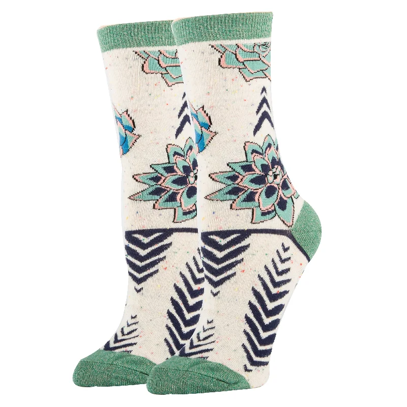 Women's knee - high socks with lace trimSucculent Dreams