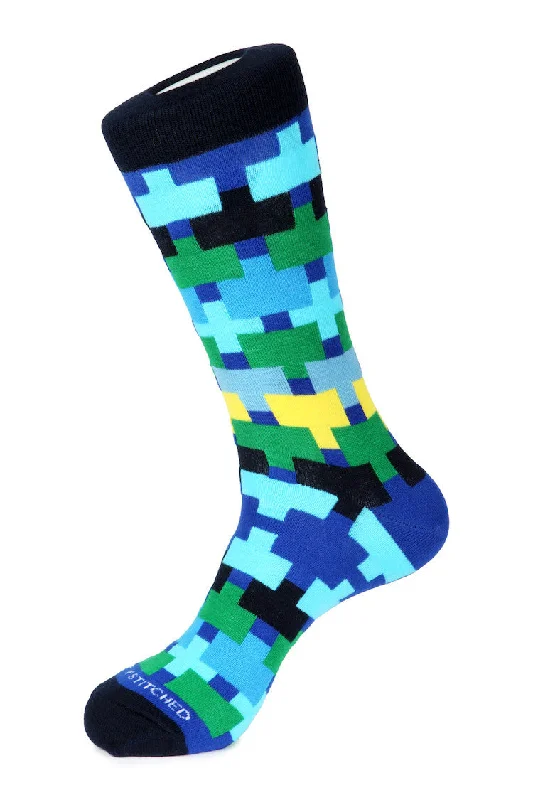 Women's knee - high socks with lace trimConnected Blocks Sock
