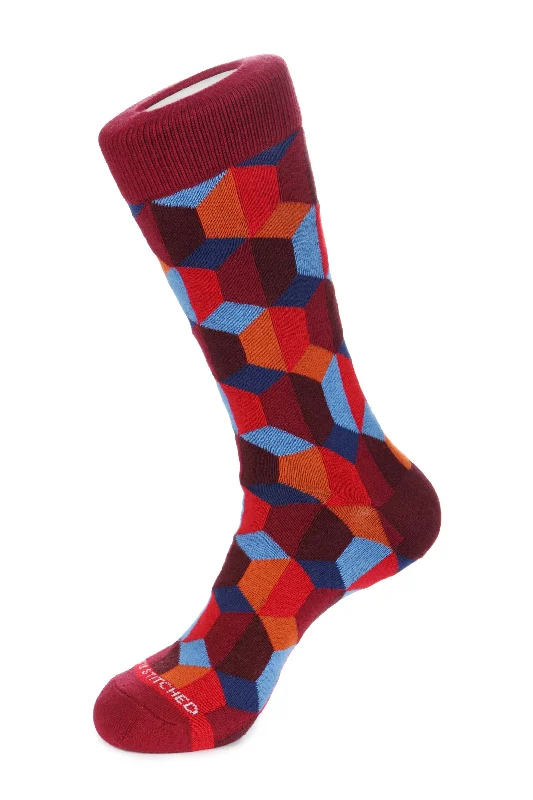 Women's over - the - calf socks with a stripe designGeo Blocks Sock