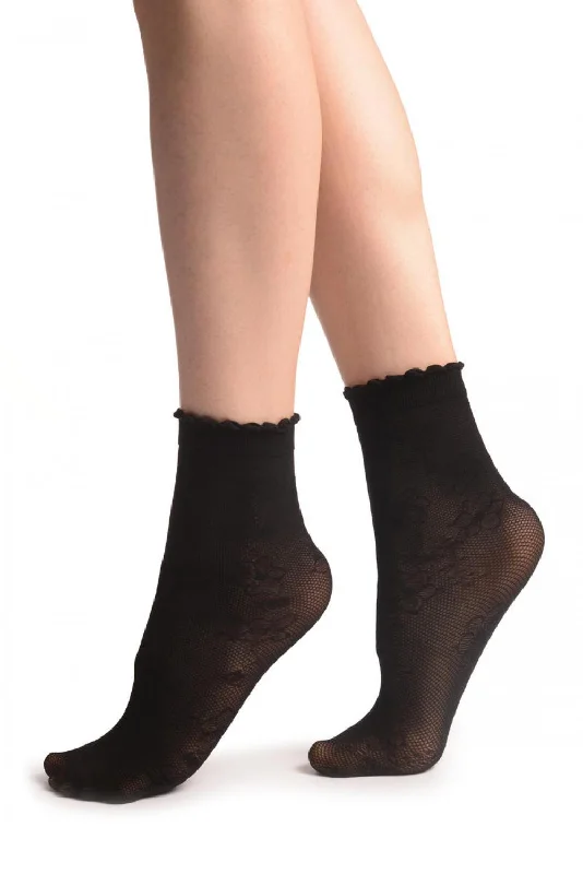 Women's spandex - infused socks for stretchViola Flowers On Black Mesh Socks Ankle High Women's spandex - infused socks for stretchViola Flowers On Black Mesh Socks Ankle High