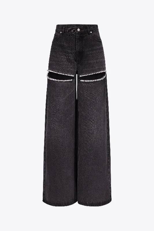 Women's pants with moisture - wicking technology High - rise flare women jeans for a 70s - inspired look Wide Leg Crystal Slit Jean