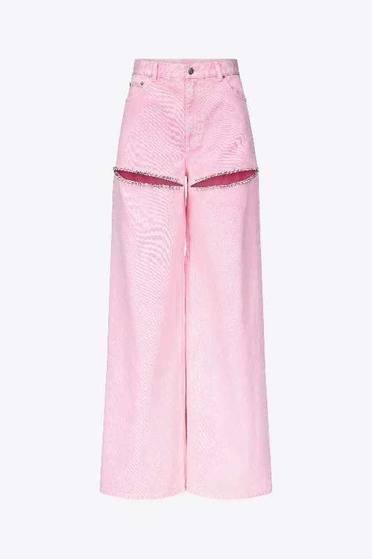 Women's pants for family gatherings Embroidered women jeans with intricate patterns Wide Leg Crystal Slit Jean