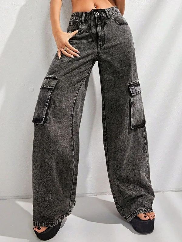 Women's on - sale casual pants Light - wash women jeans for a fresh and summery appearance Wide Leg Jeans with Pockets