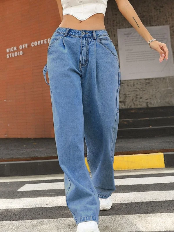 Women's solid - color yoga pants Plus - size women jeans for a comfortable and stylish fit Wide Leg Jeans with Pockets