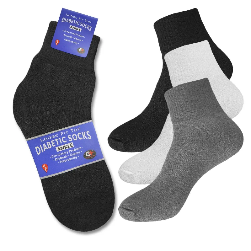 Women's thigh - high socks in a fishnet patternWomen's 3 or 6 Pairs of Health Support Diabetic Ankle Circulatory Socks, Non-binding & Loose Fit Women's thigh - high socks in a fishnet patternWomen's 3 or 6 Pairs of Health Support Diabetic Ankle Circulatory Socks, Non-binding & Loose Fit