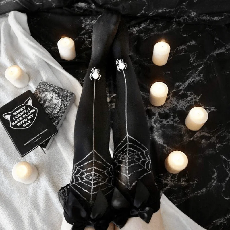 Women's wool - rich socks for winter warmthWomen's Goth Spider Web Black Stockings With Bowknot Women's wool - rich socks for winter warmthWomen's Goth Spider Web Black Stockings With Bowknot