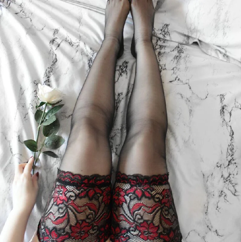 Women's hypoallergenic socks for sensitive skinWomen's Sheer Stocking With Floral Lace Hem Women's hypoallergenic socks for sensitive skinWomen's Sheer Stocking With Floral Lace Hem