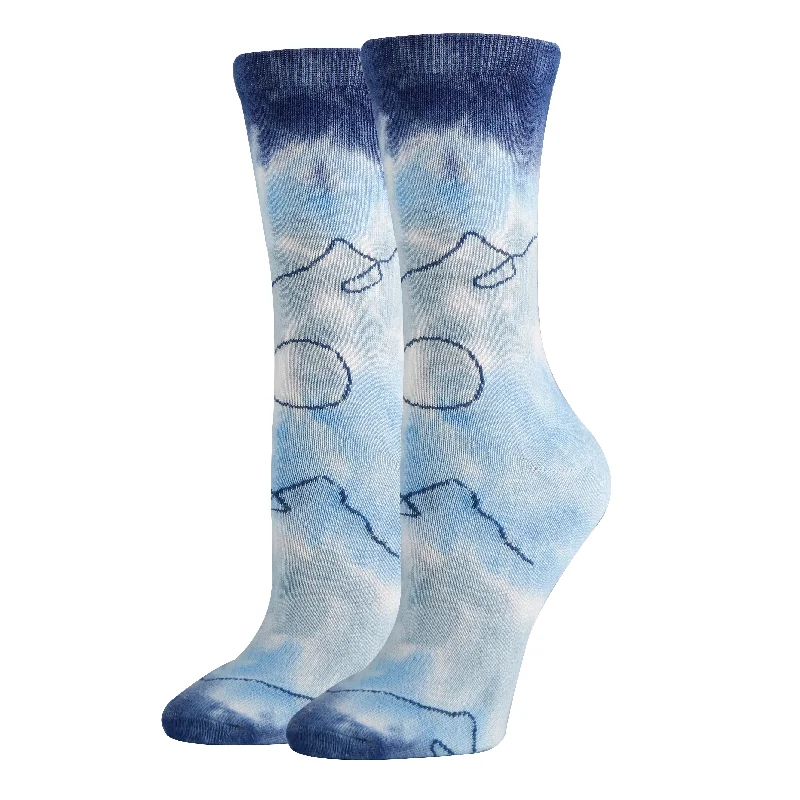 Women's knee - high socks with lace trimYume Sky - Women's