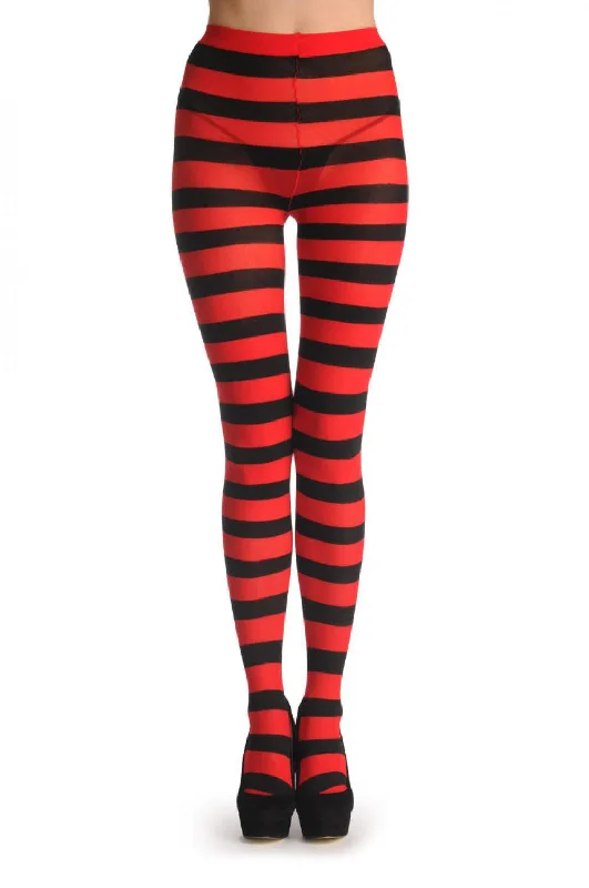 Women's Opaque TightsBlack & Red Horizontal Stripes