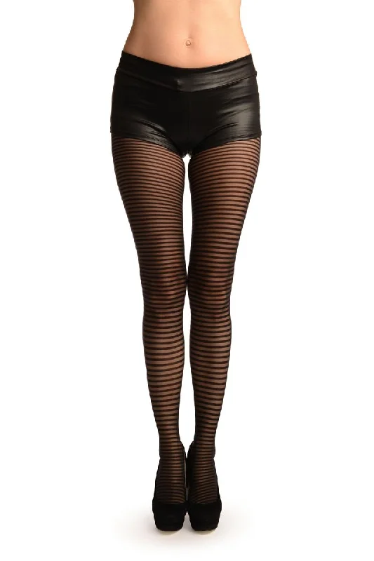 Women's Maternity TightsBlack Transparent & Opaque Woven Stripes Tights