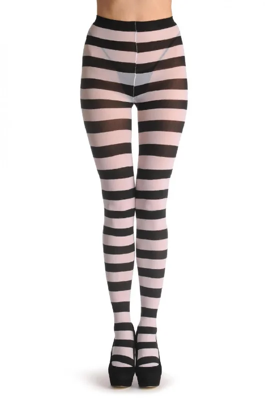 Women's Tights with RhinestonesBlack & White Horizontal Stripes