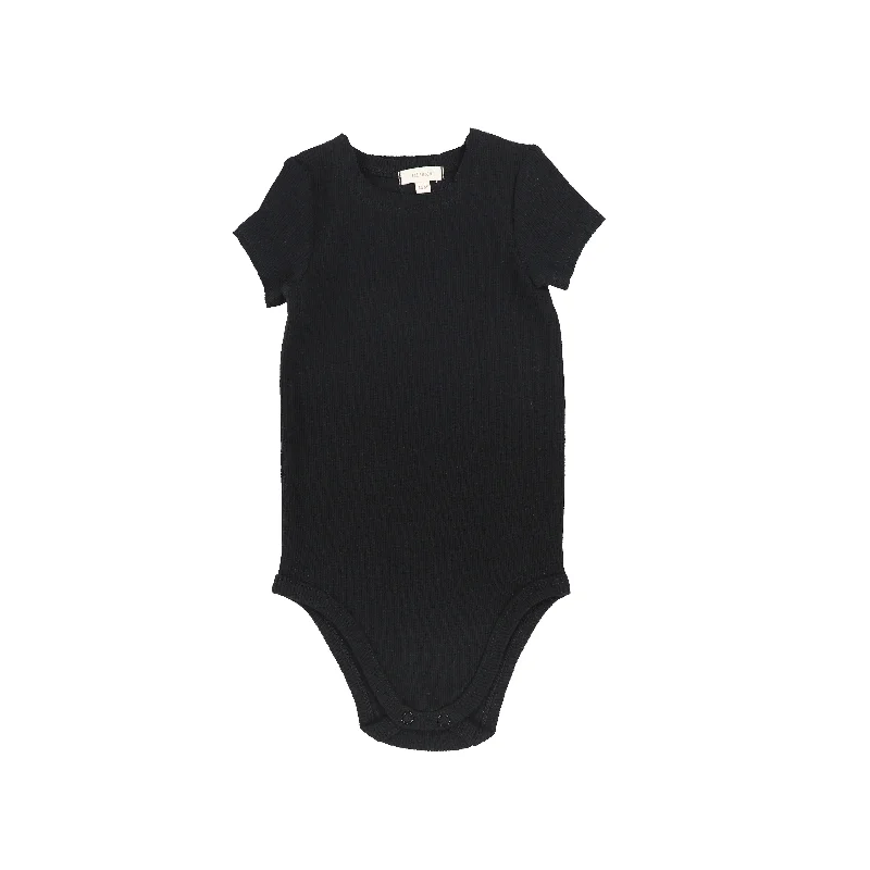 Sheer Tights for WomenLil Legs Ribbed Short Sleeve Onesie - Black