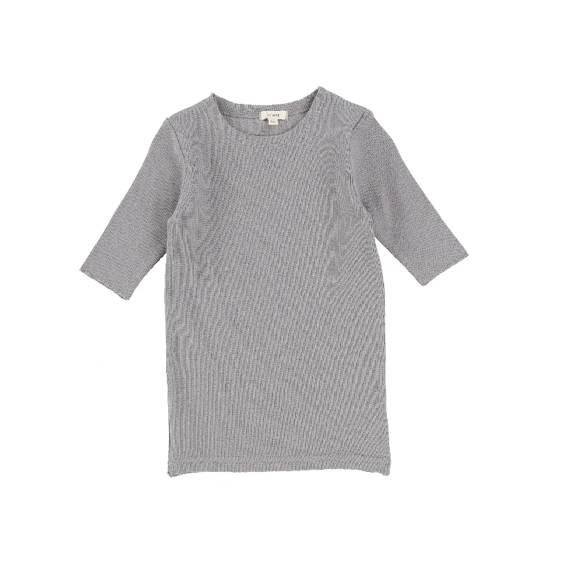 Fashion Tights for WomenLil Legs Ribbed Three Quarter Sleeve Tee - Dark Grey