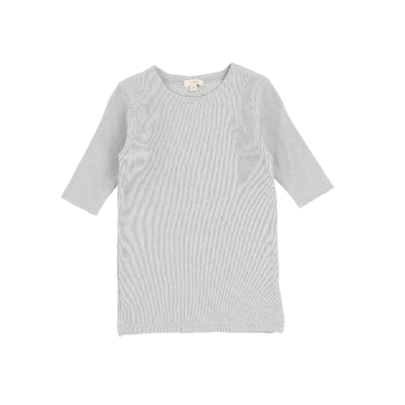 Women's Shiny TightsLil Legs Ribbed Three Quarter Sleeve Tee - Light Grey