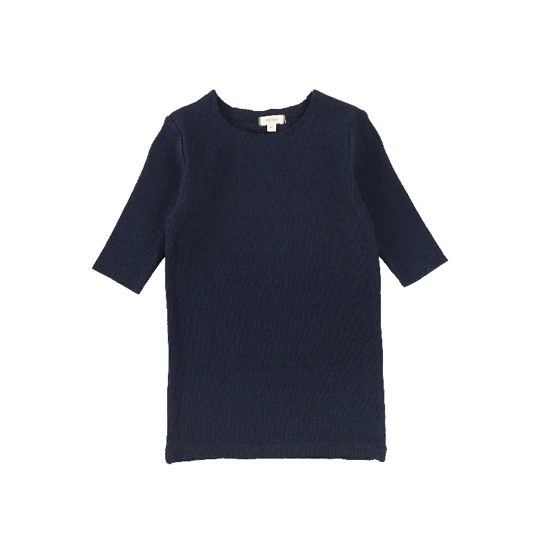 Sparkle Tights for PartiesLil Legs Ribbed Three Quarter Sleeve Tee - Navy
