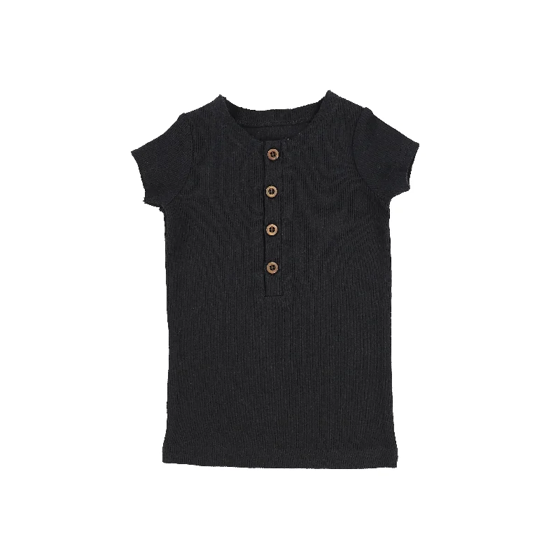 Women's Tights with PatternsLil Legs Short Sleeve Ribbed Center Button T-Shirt - Black Women's Tights with PatternsLil Legs Short Sleeve Ribbed Center Button T-Shirt - Black
