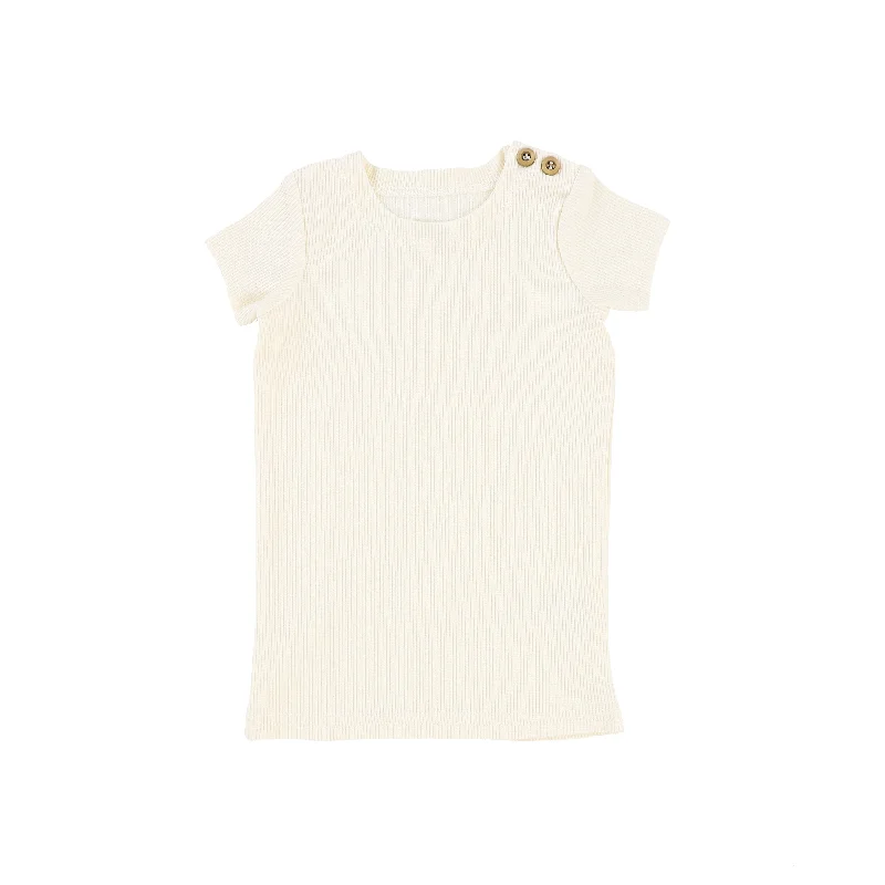Tights with Bow DetailsLil Legs Short Sleeve Ribbed Side Buttons T-Shirt - Ivory