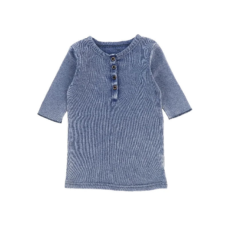 Woolen Tights for WinterLil Legs Three Quarter Ribbed Center Button T-Shirt - Blue Wash Woolen Tights for WinterLil Legs Three Quarter Ribbed Center Button T-Shirt - Blue Wash
