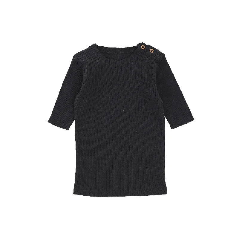Women's Tights with Heart PrintsLil Legs Three Quarter Sleeve Ribbed Side Buttons T-Shirt - Black Women's Tights with Heart PrintsLil Legs Three Quarter Sleeve Ribbed Side Buttons T-Shirt - Black