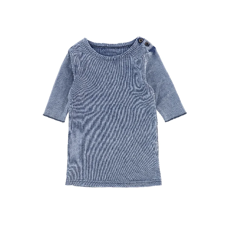 Eco-Friendly Tights for WomenLil Legs Three Quarter Sleeve Ribbed Side Buttons T-Shirt - Blue Wash Eco-Friendly Tights for WomenLil Legs Three Quarter Sleeve Ribbed Side Buttons T-Shirt - Blue Wash