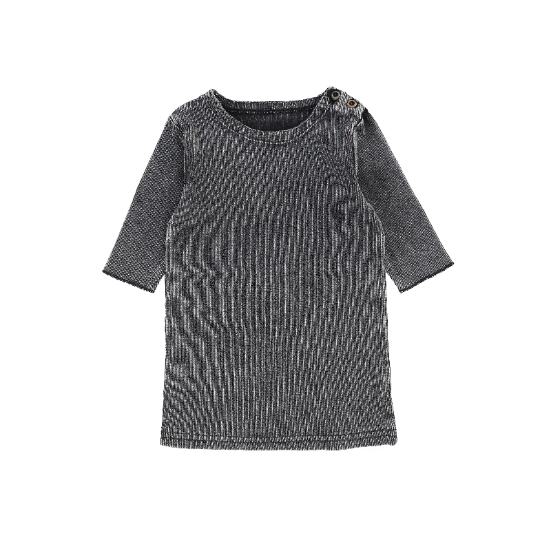 Tights with Geometric PatternsLil Legs Three Quarter Sleeve Ribbed Side Buttons T-Shirt - Grey Wash Tights with Geometric PatternsLil Legs Three Quarter Sleeve Ribbed Side Buttons T-Shirt - Grey Wash