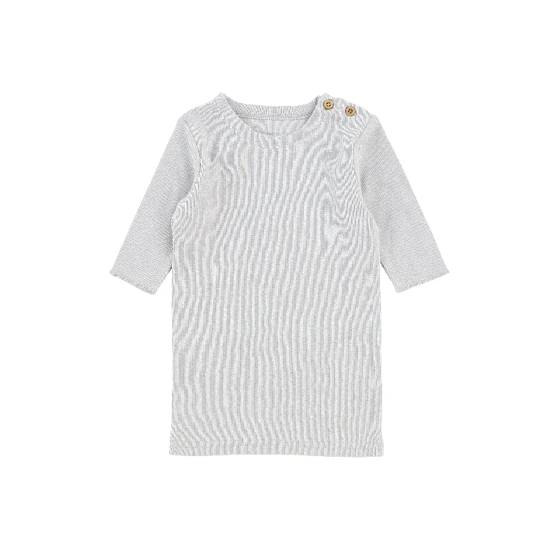 Tights with Floral DesignsLil Legs Three Quarter Sleeve Ribbed Side Buttons T-Shirt - Light Grey Tights with Floral DesignsLil Legs Three Quarter Sleeve Ribbed Side Buttons T-Shirt - Light Grey