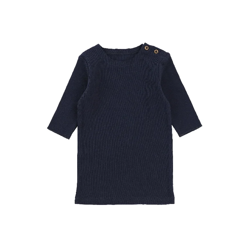 Women's Tights with PatternsLil Legs Three Quarter Sleeve Ribbed Side Buttons T-Shirt - Navy Women's Tights with PatternsLil Legs Three Quarter Sleeve Ribbed Side Buttons T-Shirt - Navy