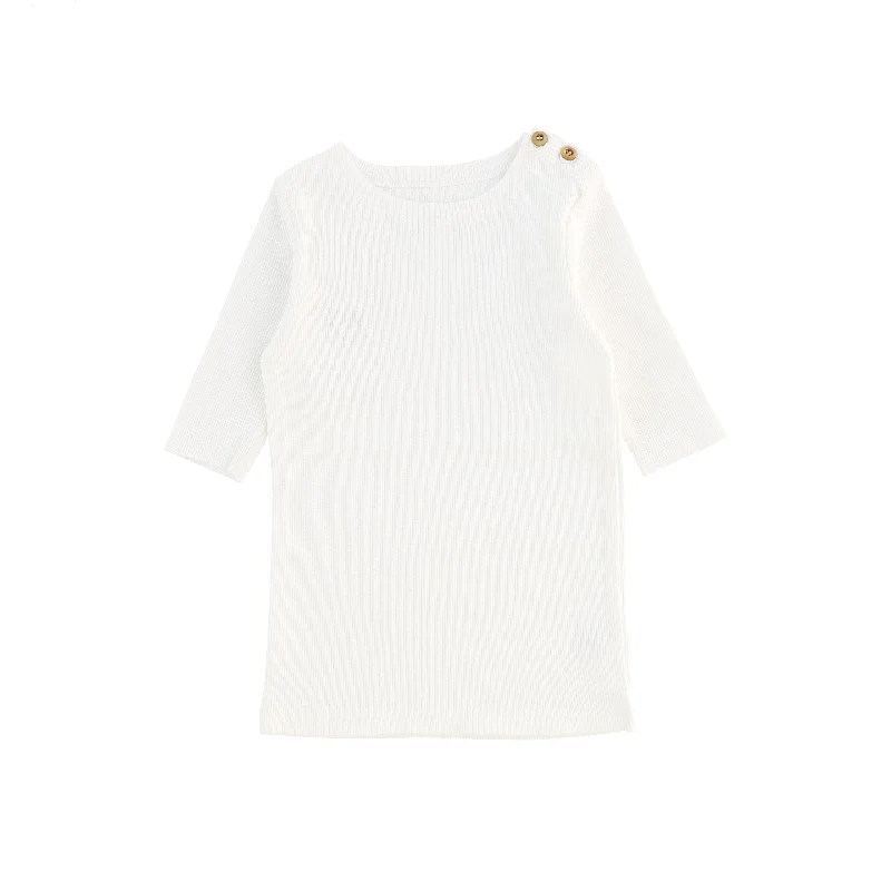 Women's Denim Look TightsLil Legs Three Quarter Sleeve Ribbed Side Buttons T-Shirt - Winter White