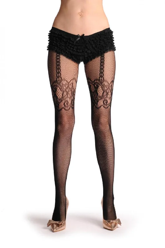 Tights with Suspender BeltsWide Lace Faux Stockings Fishnet With Suspender Belt