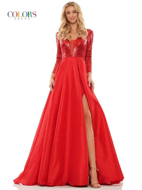 Polyester maxi dresses for easy - care and durability Colors 2981 Colors Long Sleeve Prom Dress