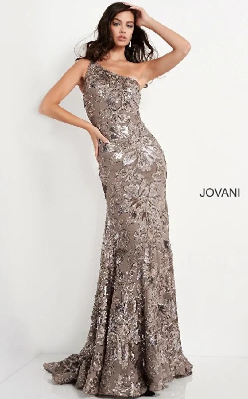 Maxi dresses with mesh panels for a sexy and trendy appearance Jovani 05076 One Shoulder Long Formal Dress