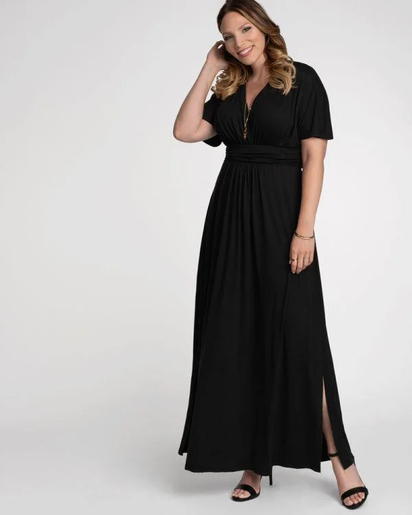 Maxi dresses with thin spaghetti straps for a delicate and feminine feel Kiyonna Long Formal Dress Sale
