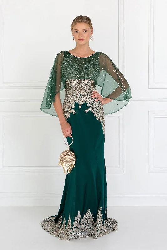 Maxi dresses with a belted empire waist for a more defined and flattering silhouette Long Formal Dress Evening Gown Cape Sleeves Sale
