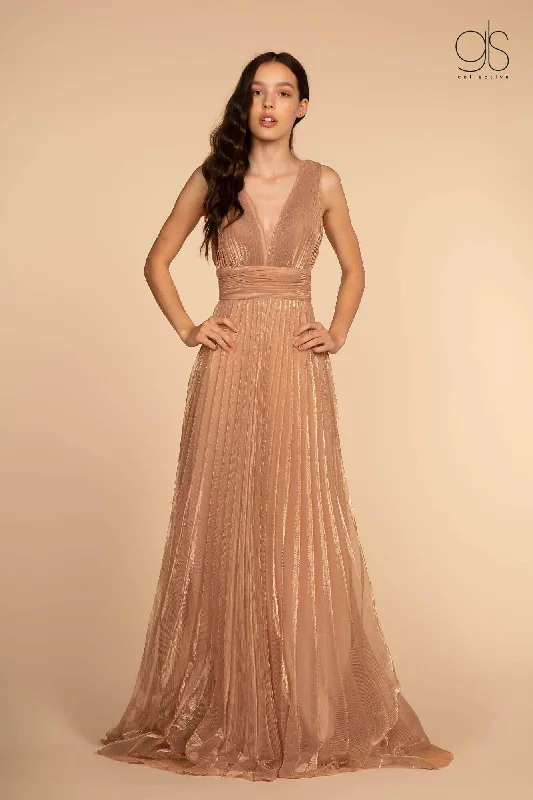 Maxi dresses with cold - shoulder cutouts for a trendy look Long Formal Pleaded Empire Waist Prom Dress Sale
