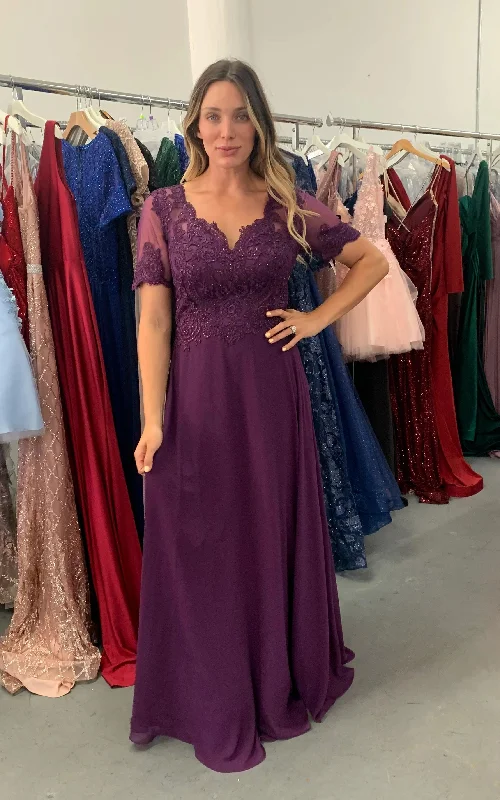 Maxi dresses with a cinched waist for a defined silhouette Long Short Sleeve Mother of the Bride Dress Sale