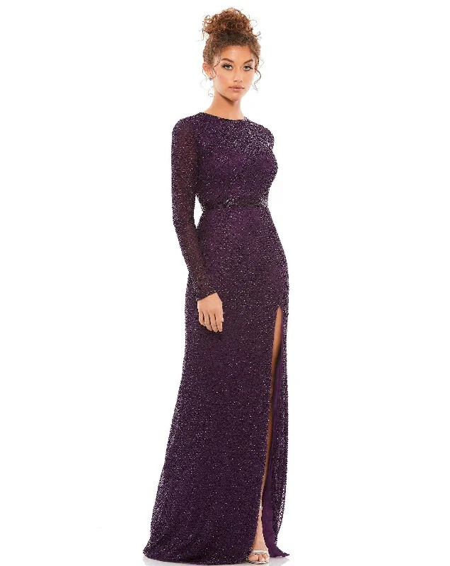 Maxi dresses with one - shoulder designs for a stylish and asymmetric look Mac Duggal Formal Beaded Long Sleeve Dress Sale