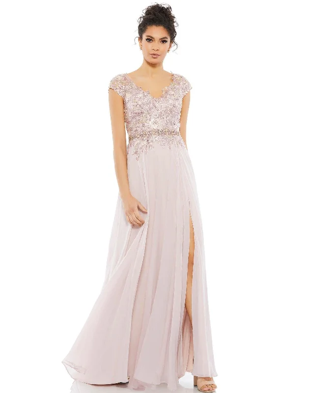 Leather maxi dresses for an edgy and bold appearance Mac Duggal 79365 Long Cap Sleeve Chiffon Formal Gown
