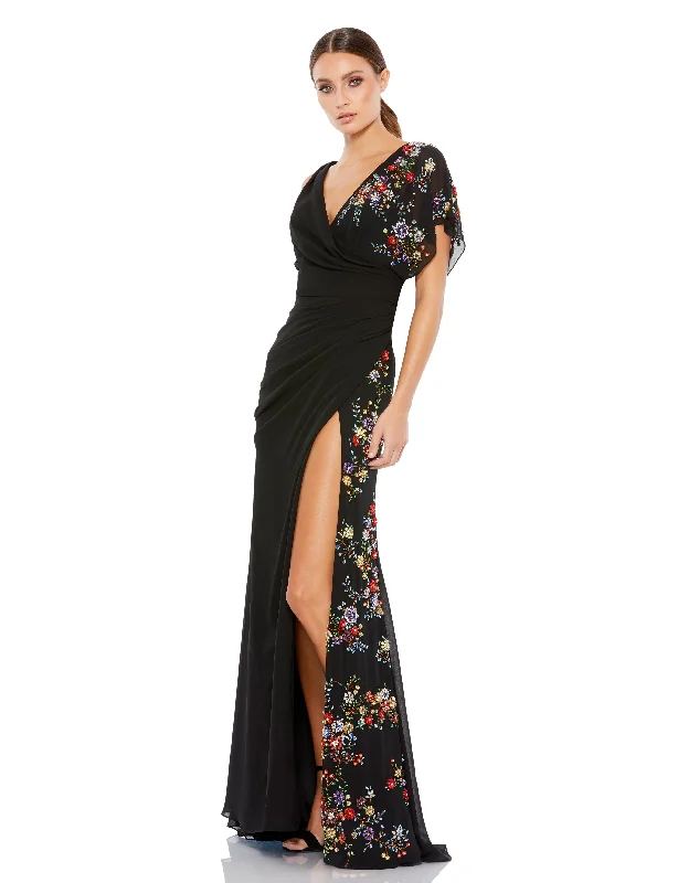 Satin maxi dresses with a high - low hem for a modern twist Mac Duggal 26530 Long Formal Floral Dress Satin maxi dresses with a high - low hem for a modern twist Mac Duggal 26530 Long Formal Floral Dress