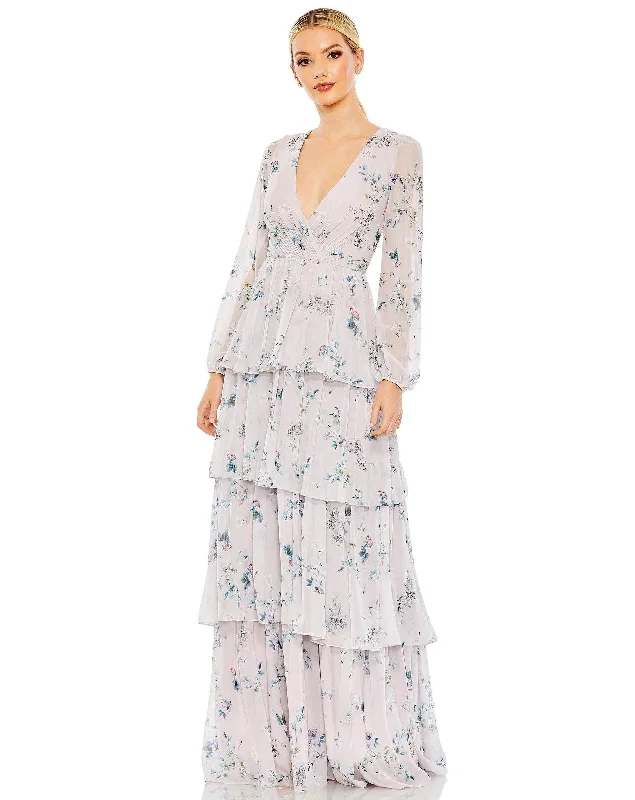Maxi dresses with mesh panels for a sexy and trendy appearance Mac Duggal 55815 Long Formal Floral Print Dress