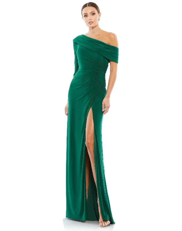 Floral print maxi dresses for summer garden parties Mac Duggal Long One Shoulder Fitted Prom Gown Sale