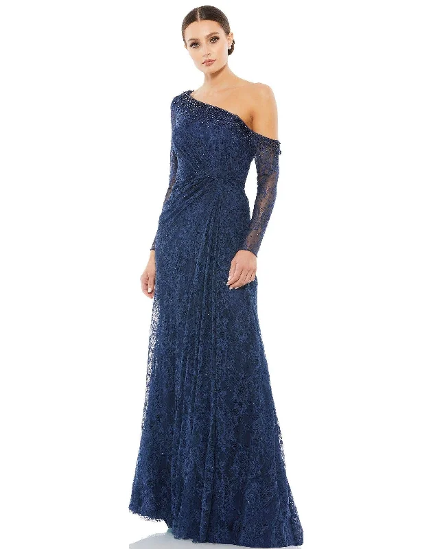 Maxi dresses with a V - neckline for a flattering and elongating shape Mac Duggal 67852 Long One Shoulder Formal Dress