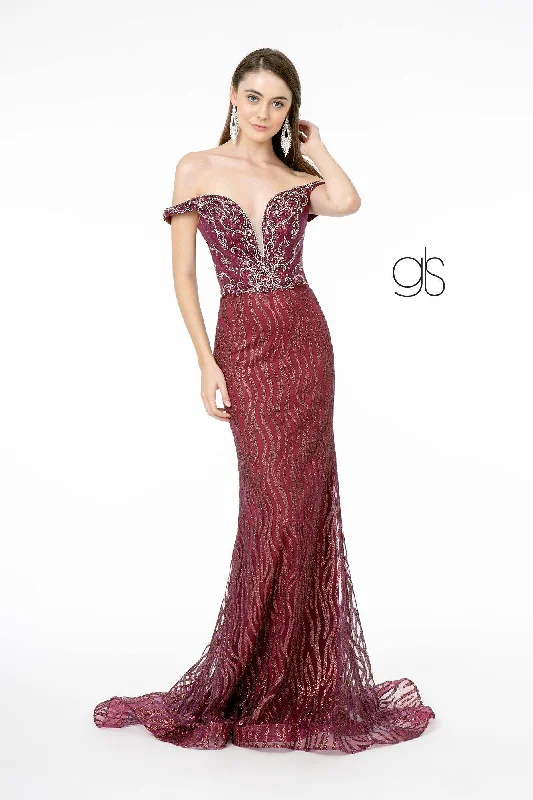 Maxi dresses with polka dot prints for a playful style Off Shoulder Glitter Long Prom Dress Sale