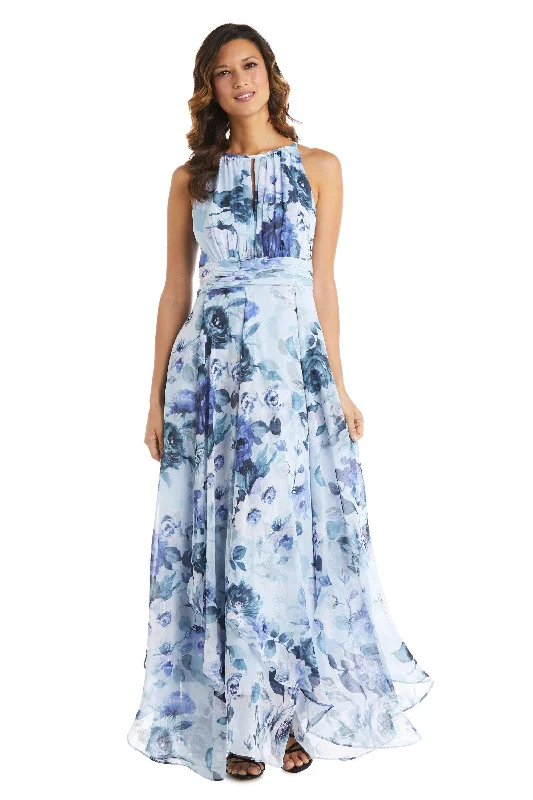 Maxi dresses with polka dot prints for a playful style R&M Richards 7729 Long Halter Formal Floral Dress Sale