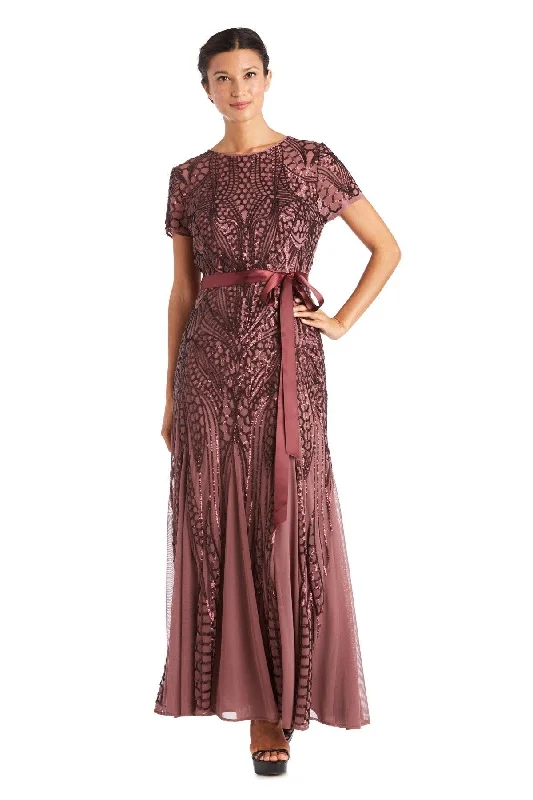 Sheer maxi dresses with lace overlays for a romantic touch R&M Richards 7285 Long Mother Of The Bride Dress Sale