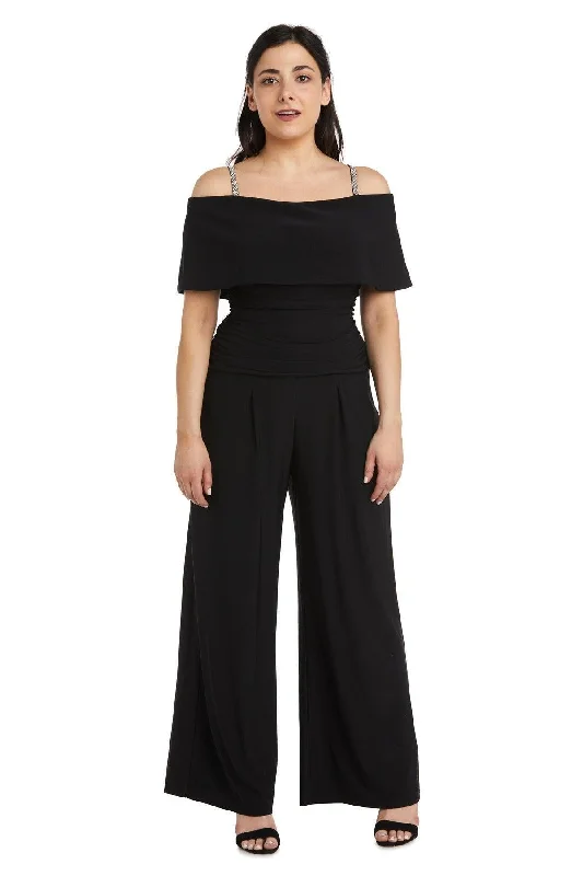 Ruffled maxi dresses with a tiered skirt for added volume R&M Richards 5982P Petite Off Shoulder Jumpsuit Sale